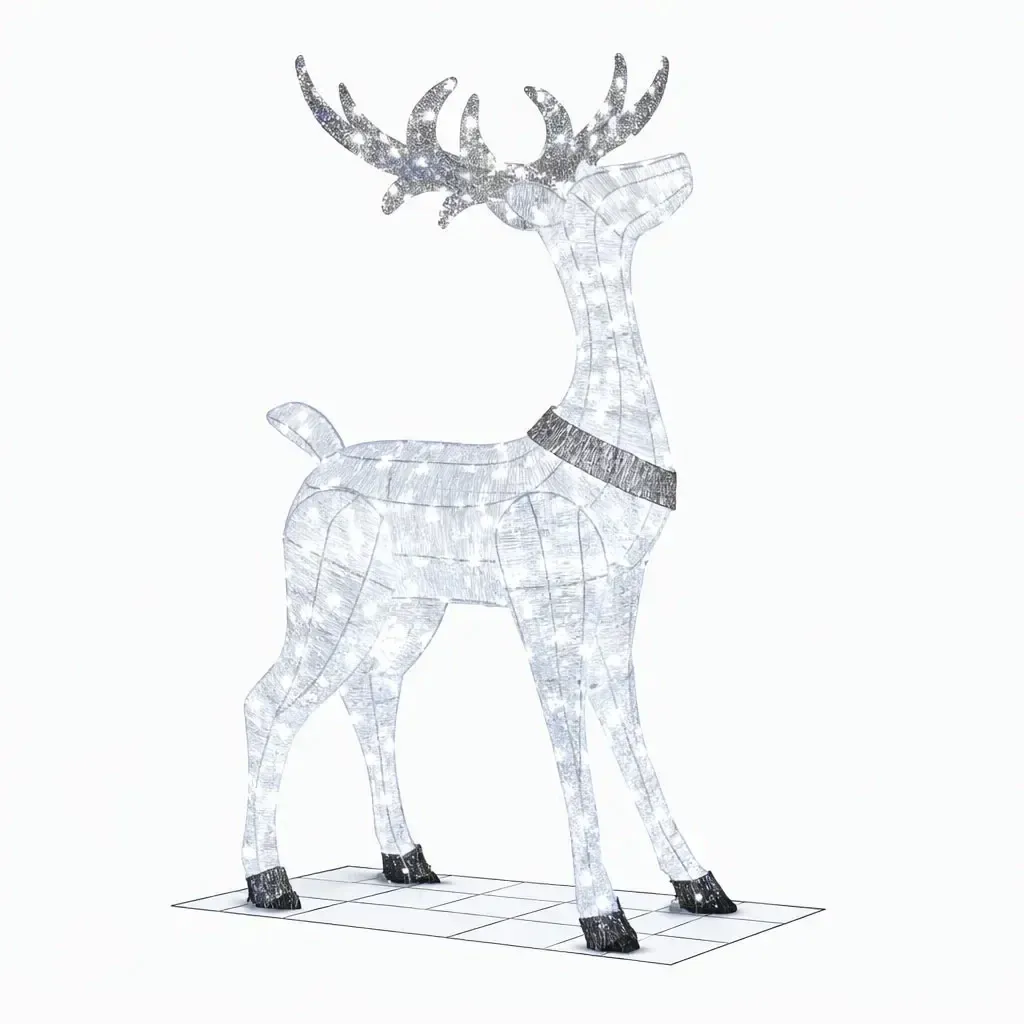 3D LED svítící jelen, 150 cm, ledově bílý s Flash, 161 diod, venkovní, IP44