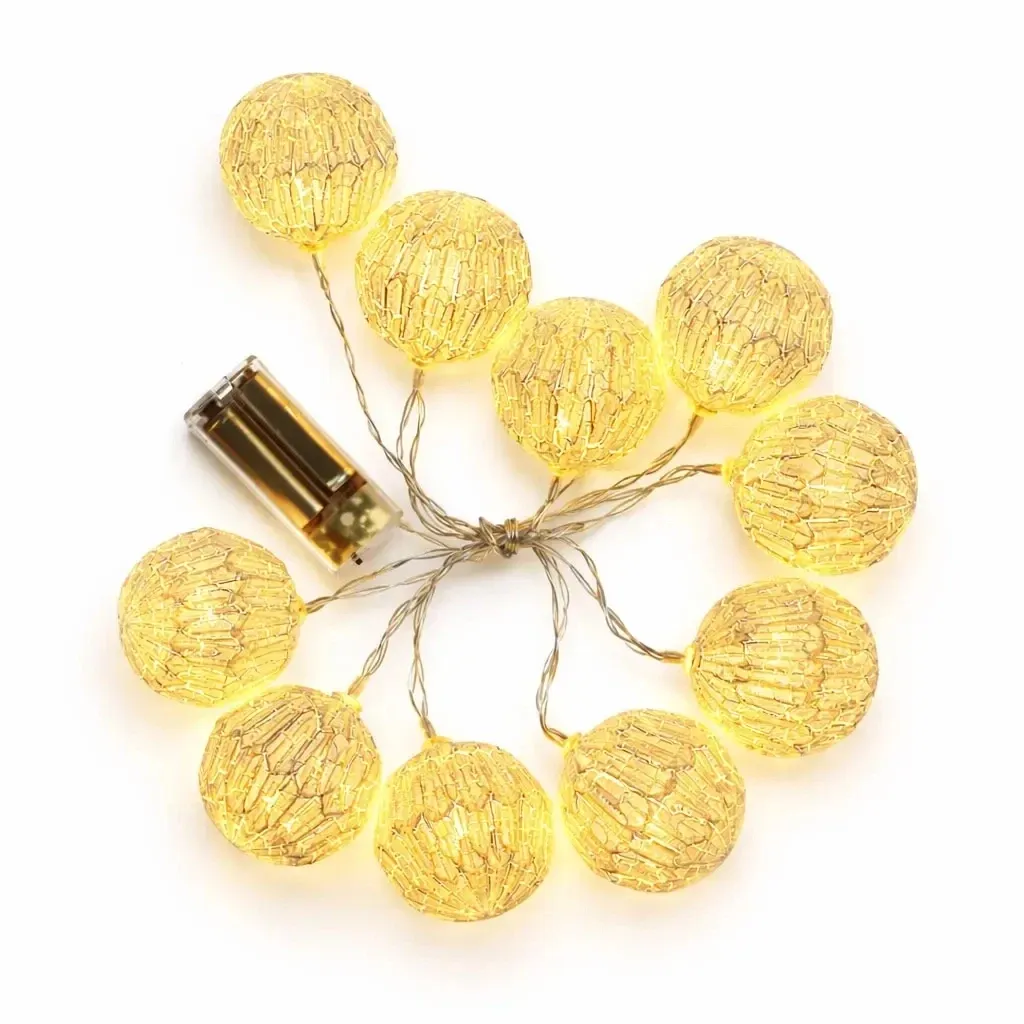 LED světýlka na baterie, lampiony, 1,8 m, teple bílá, 10 diod, čirý kabel, IP20 interiér, 2 × AA 