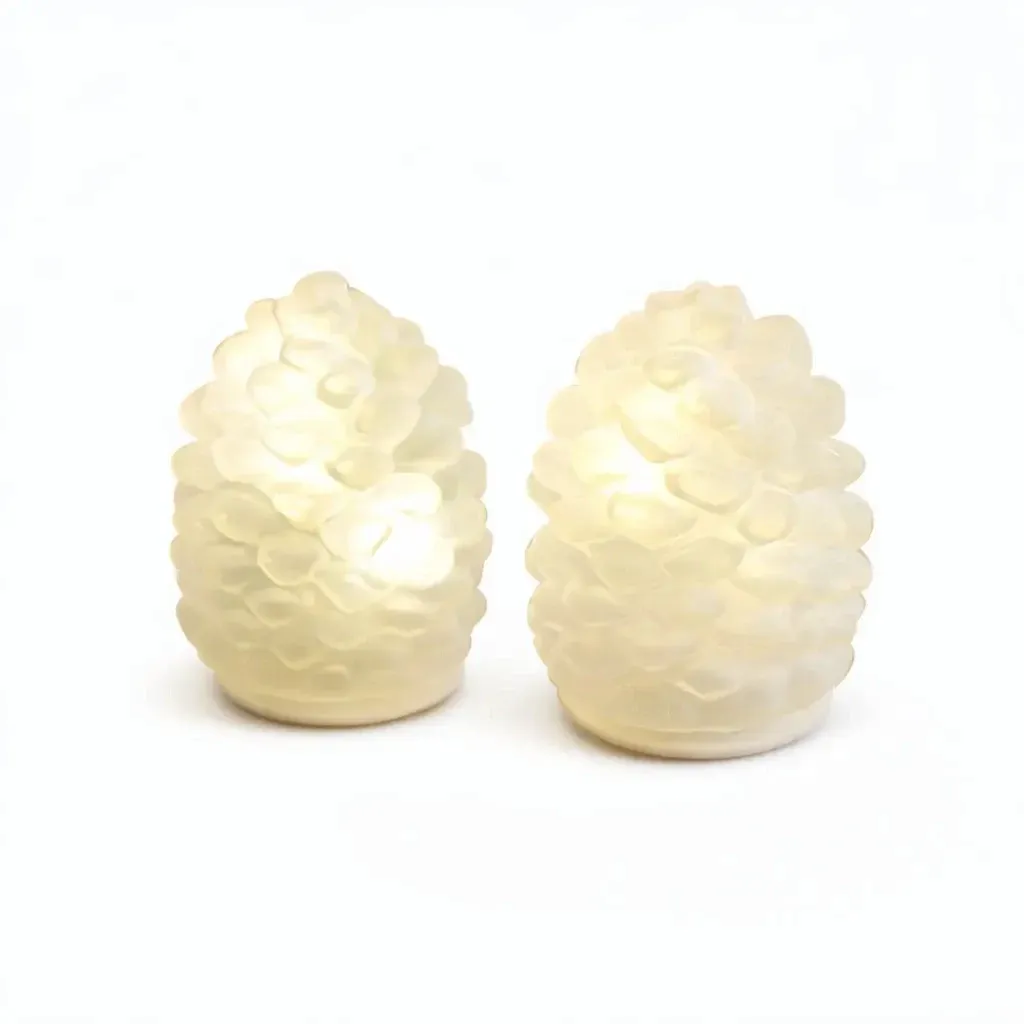LED skleněná dekorace, šišky, sada 2 kusy, matné