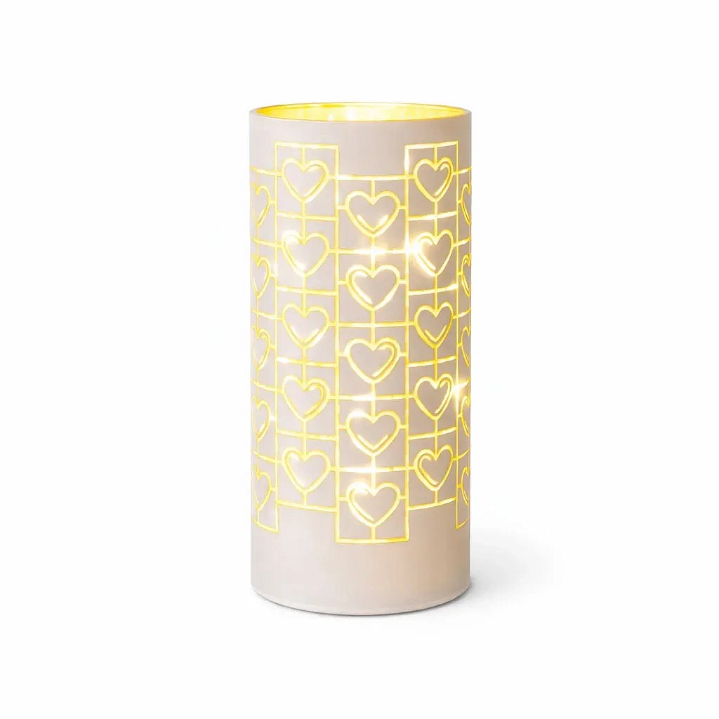 LED vánoční svícen na stůl srdce, 15 × 7 cm, skleněný