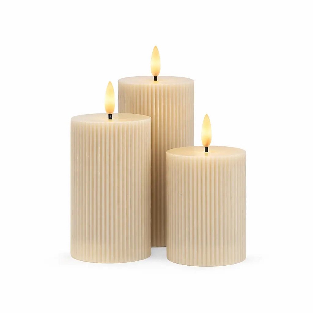LED svíčky z pravého vosku dobíjecí Smilla, sada 3 ks, výška 10/12,5/15 cm, ø 7,5 cm, šedá, bez stanice