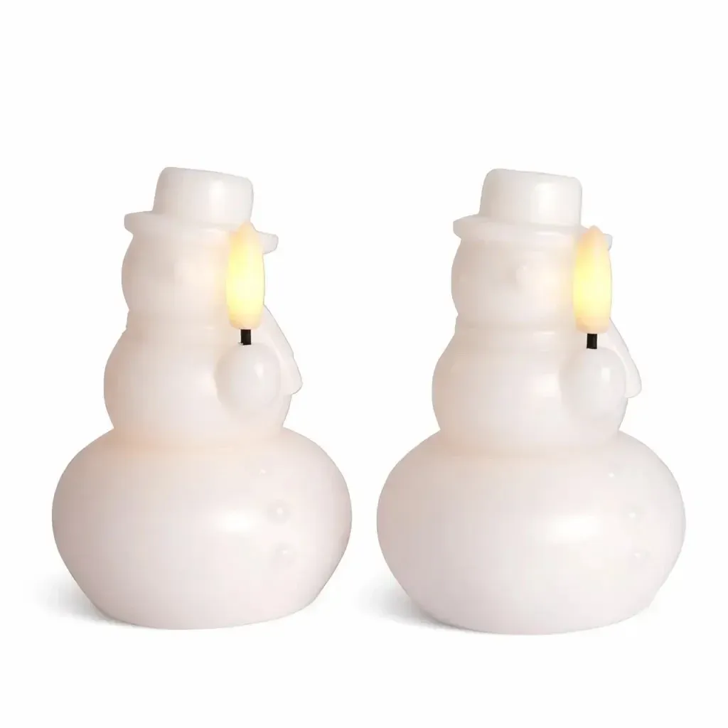 LED svíčka z pravého vosku na baterie, sněhulák, bílý, sada 2 ks, ø 7 × 10 cm, CR2032