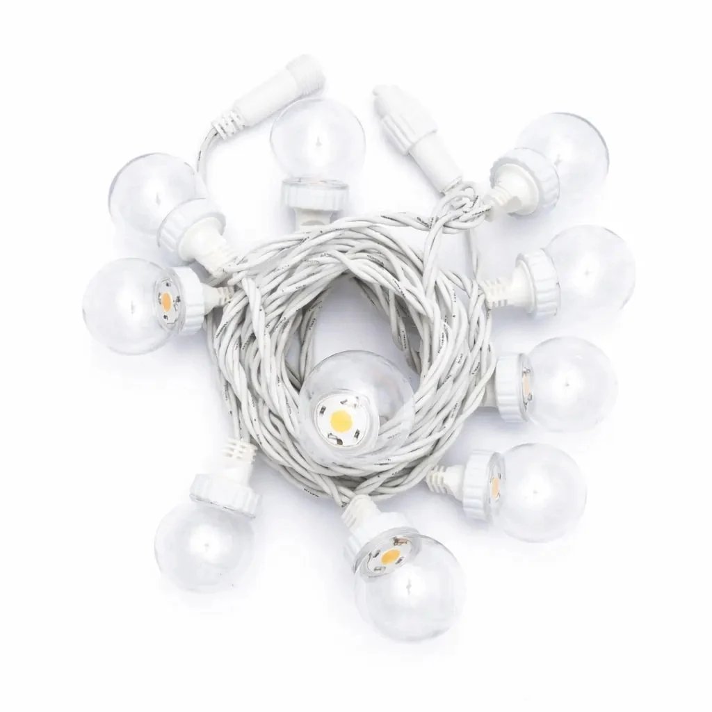Easy Fix LED party osvětlení, 5 m, venkovní, 10 transparentních kouliček, 70 teple bílých diod, bílý kabel, IP67, prodlužovací