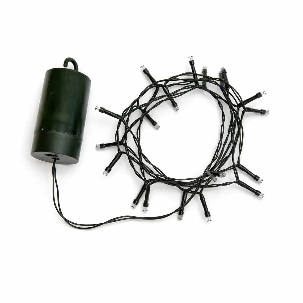 LED světýlka na baterie, venkovní, 2,2 m, teple bílá, 20 diod, tmavě zelený kabel, IP44, 4 × AA