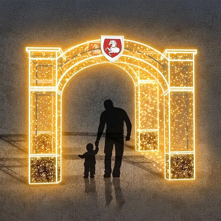3D LED světelný tunel Hradní brány 320 × 255 × 545 cm, teple bílá, 36 V