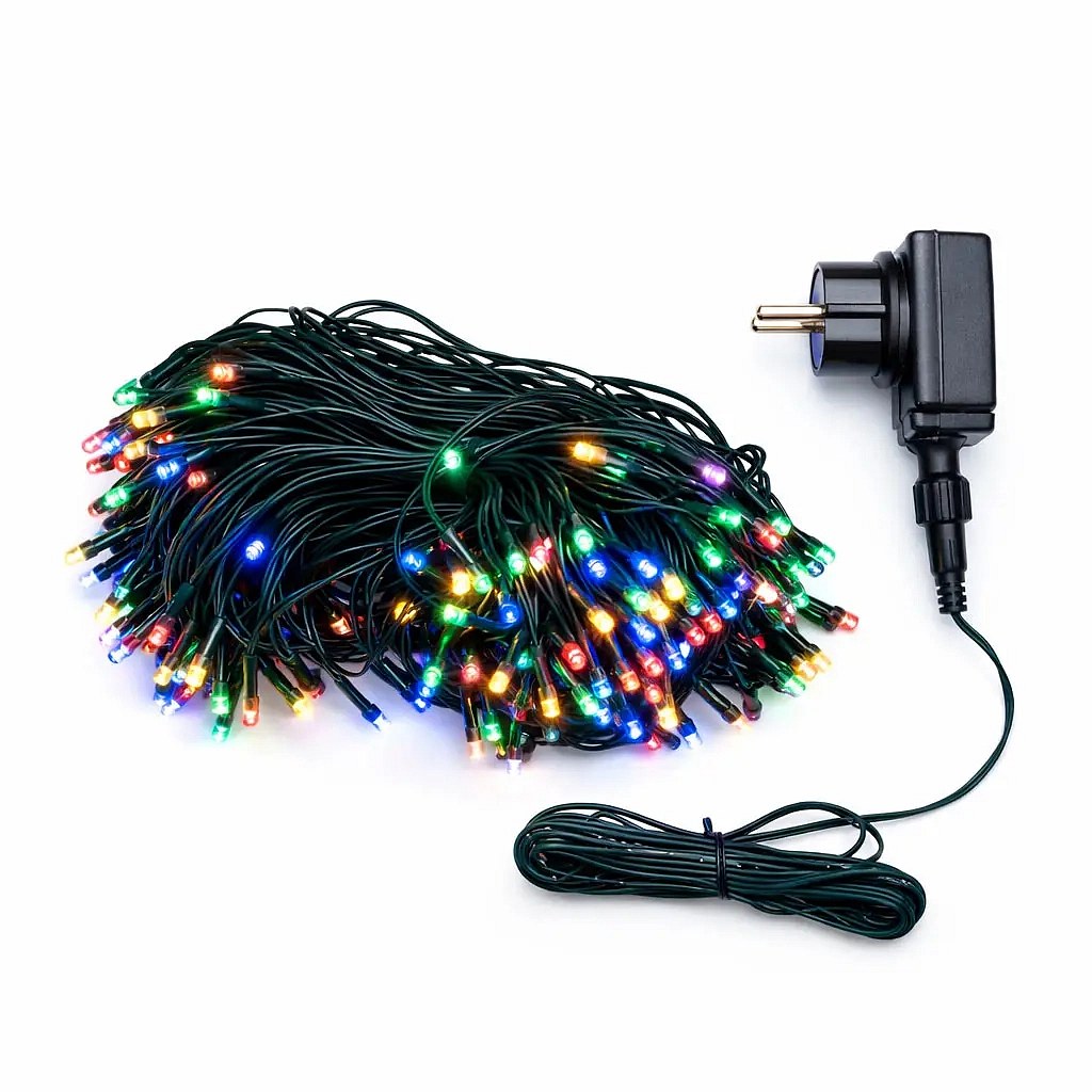 LED světelný řetěz venkovní 20 m barevný, 100 diod, černý kabel IP44, vč. zdroje