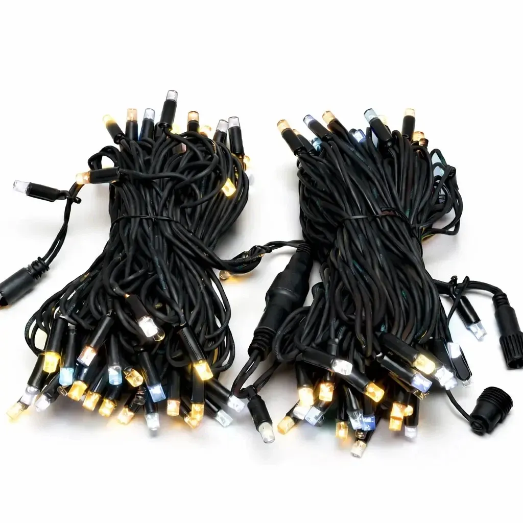 _Staženo Easy Fix LED světelný řetěz 20 m venkovní, ledově bílá a teple bílá, 120 diod, černý kabel IP44, 2× 10 m, prodlužovací