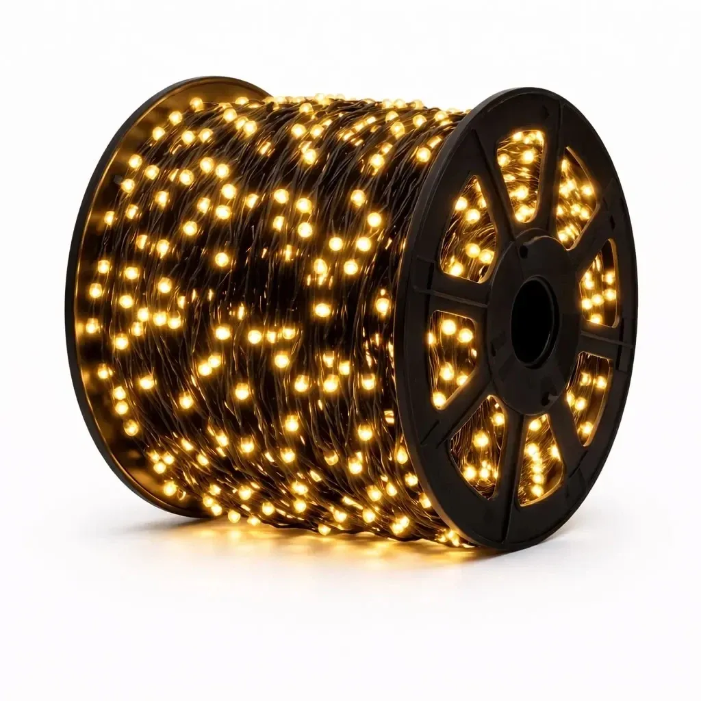 Eco Fix LED světelný řetěz, 100 m ,venkovní, teple bílá, 36 V, 1000 diod, černý kabel, IP67, cívka