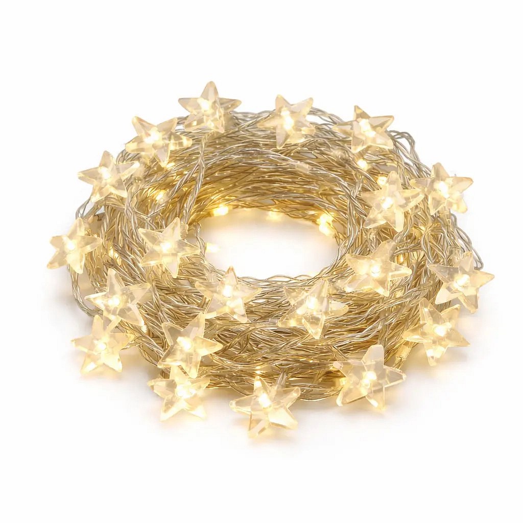 Easy Fix LED světýlka dekorativní řetěz 10,5 m hvězdičky, teple bílá, 70 diod, čirý kabel IP20 interiér, prodlužovací