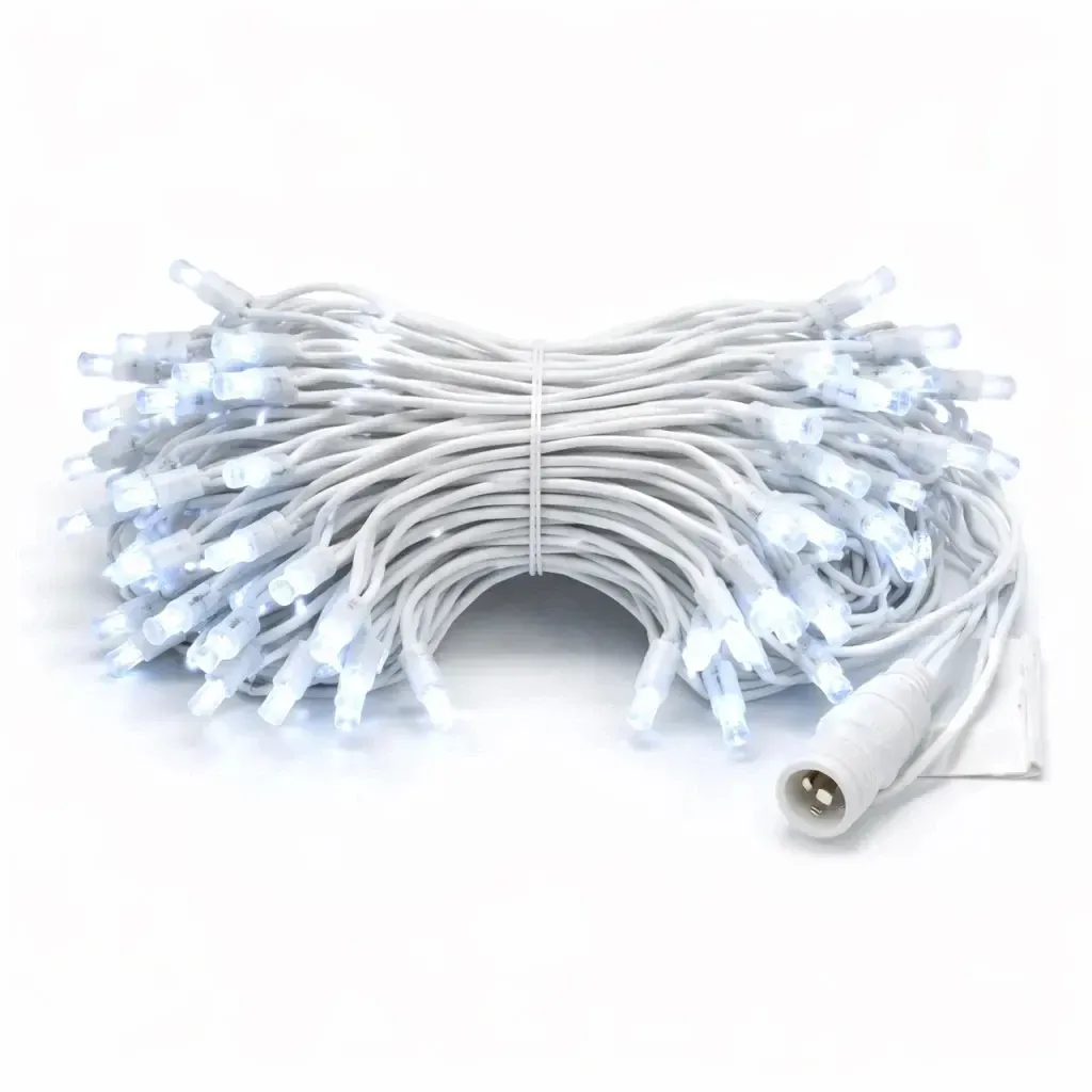 Eco Fix LED světelný řetěz, 10 m, venkovní, ledově bílá s FLASH, 100 diod, 36V, bílý kabel, IP44