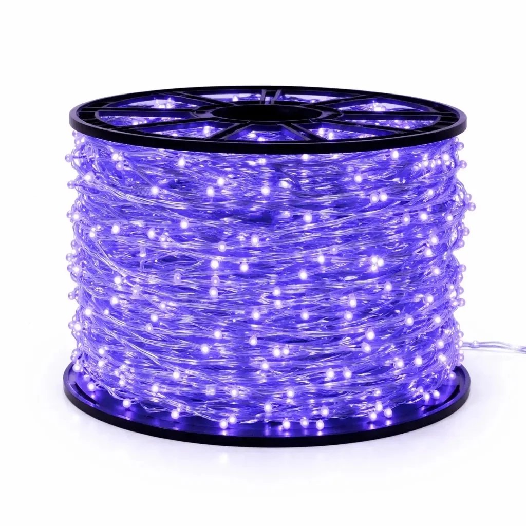 Easy Fix LED světelný řetěz, 100 m, venkovní, modrý, 2000 diod, bílý kabel, IP44, cívka