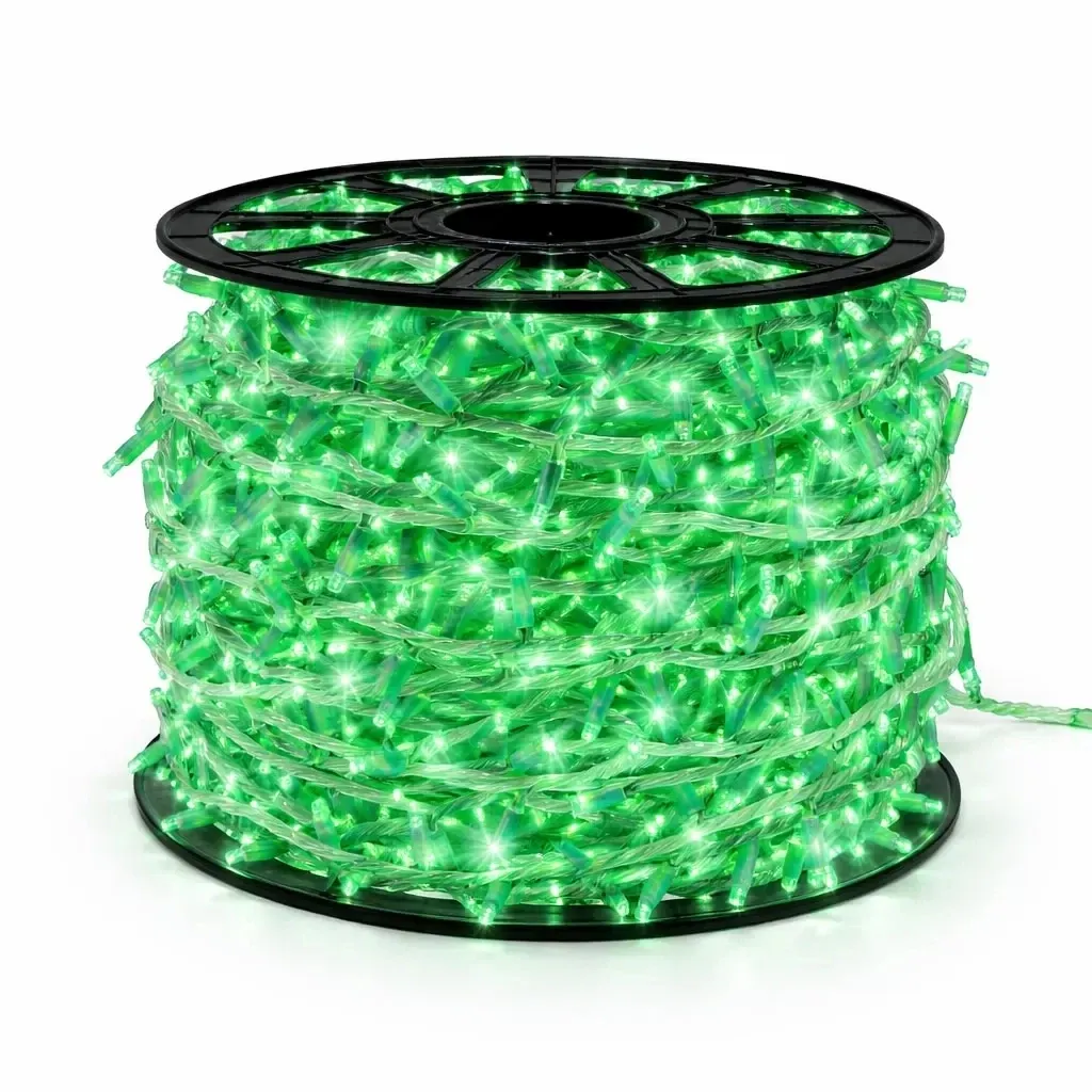 Easy Fix LED světelný řetěz, 100 m, venkovní, zelený, 2000 diod, bílý kabel, IP67l, cívka 