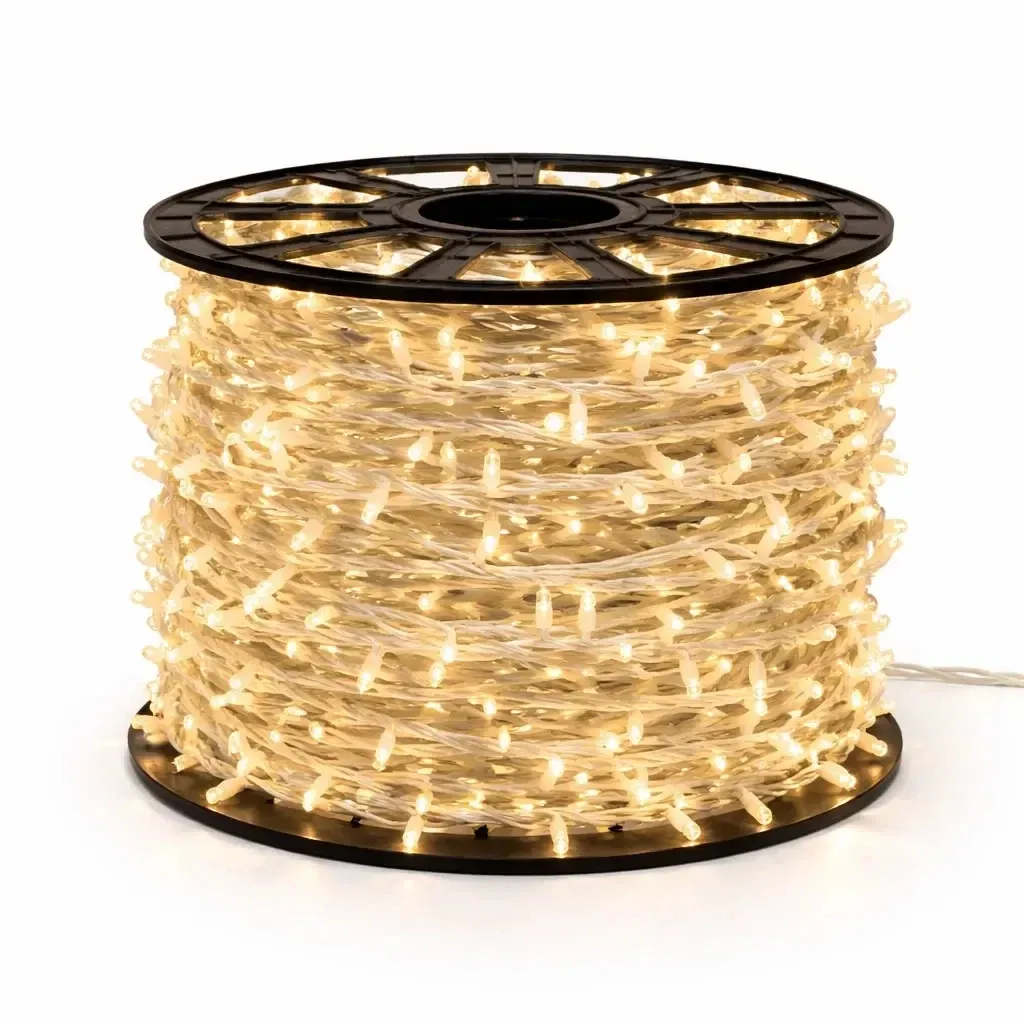 Easy Fix LED světelný řetěz, 100 m, venkovní, teple bílá s FLASH, 1000 diod, bílý kabel, IP44, cívka