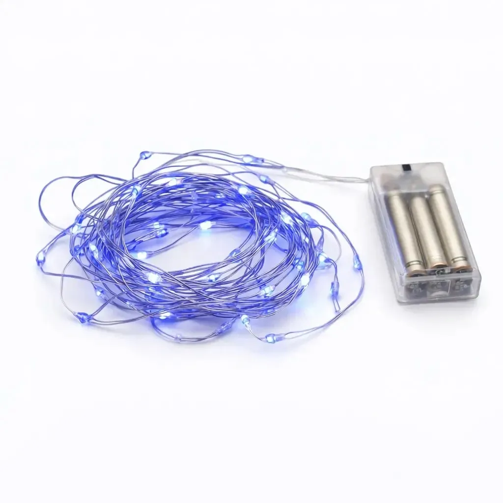 LED světýlka na baterie, kapičky, 2,30 m, modrá, 20 diod, drátek, IP20 interiér, 3 × AA