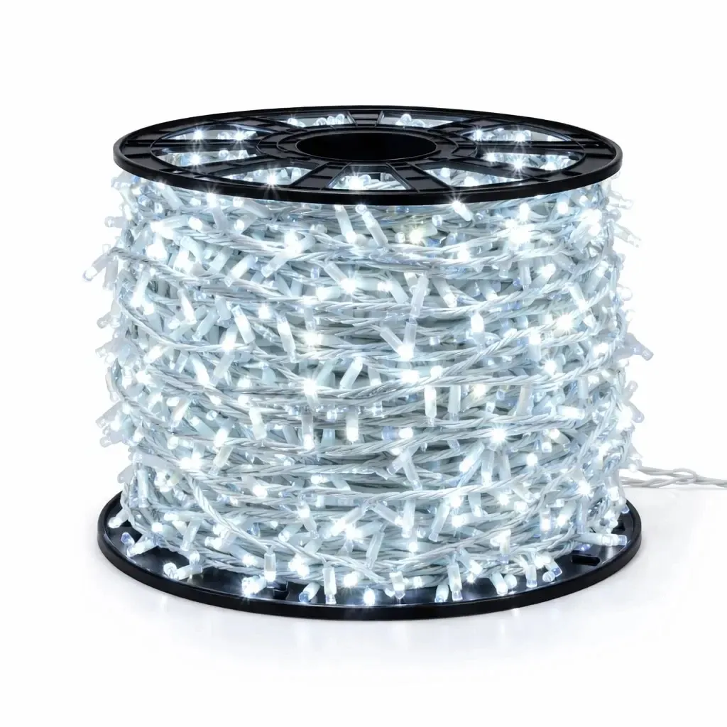 Easy Fix LED světelný řetěz venkovní, 100 m, ledově bílá, 2000 diod, bílý kabel, IP67, cívka