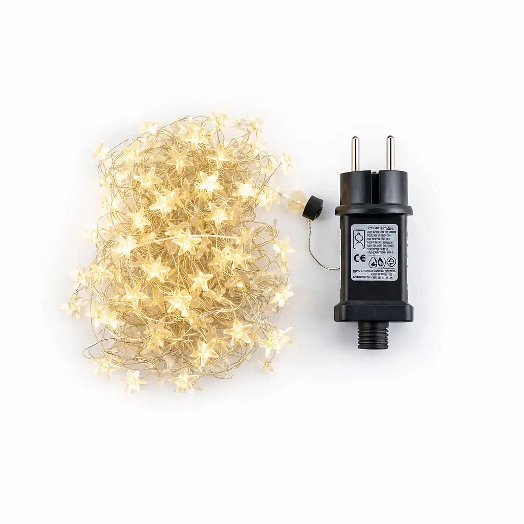 LED světelný řetěz, hvězdičky na drátku, 5 m, venkovní, teple bílá, 400 diod, stříbrný kabel  IP44, vč. zdroje