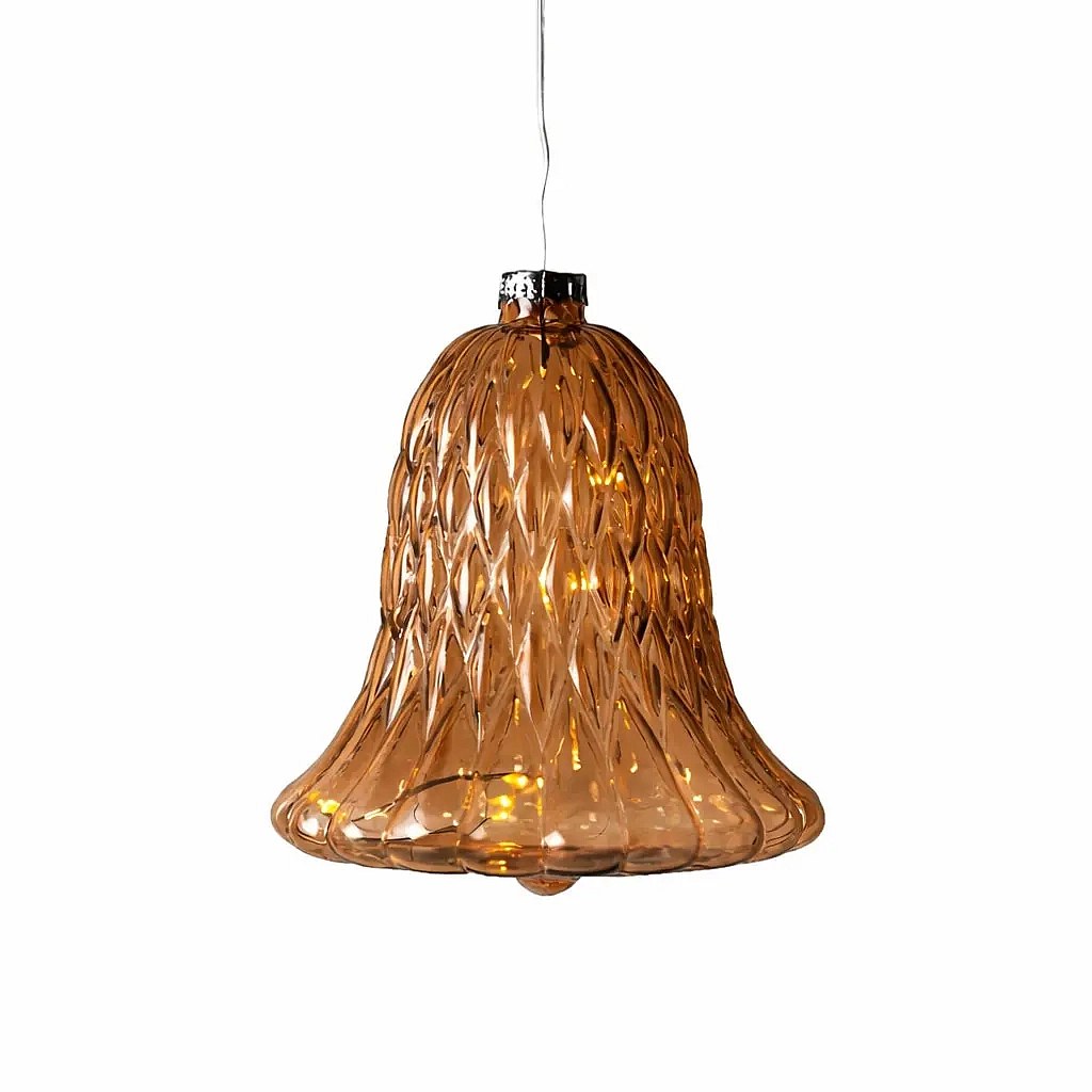 LED skleněný zvonek, hnědý, Ø 9 × 10 cm, 5 diod, IP20 interiér, 1× AAA