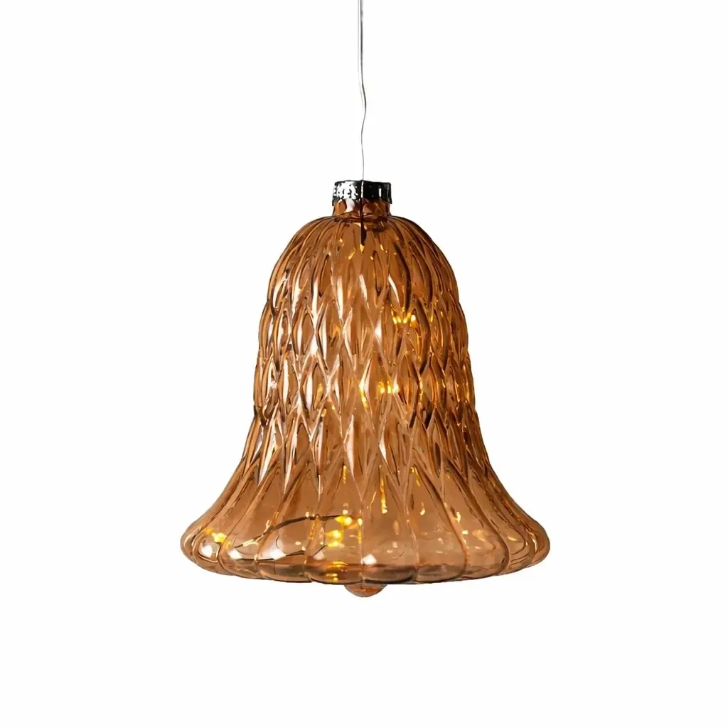 LED skleněný zvonek, hnědý, Ø 9 × 10 cm, 5 diod, IP20 interiér, 1× AAA