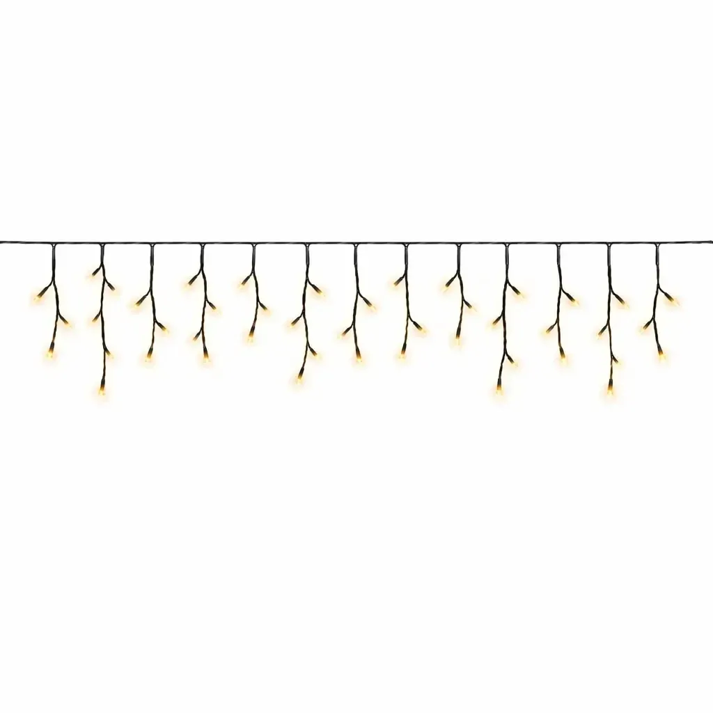 Eco Fix venkovní LED rampouchy, světelné, 200 × 50 cm, teple bílá, 60 diod, 36 V, černý kabel, IP44, prodlužovací