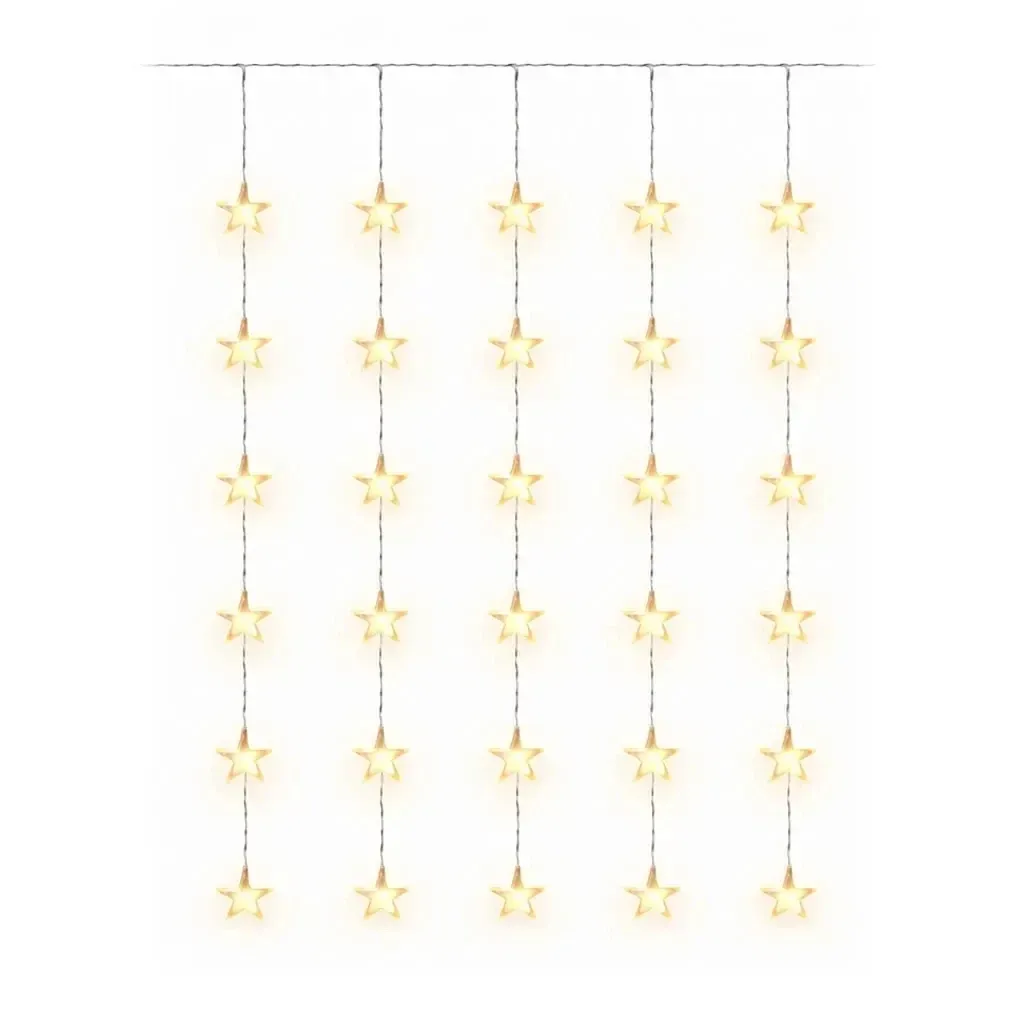 LED vánoční svíticí hvězdy do okna, 120 × 120 cm teple bílá, 30 diod, čirý kabel, IP20 do interiéru, prodlužovací