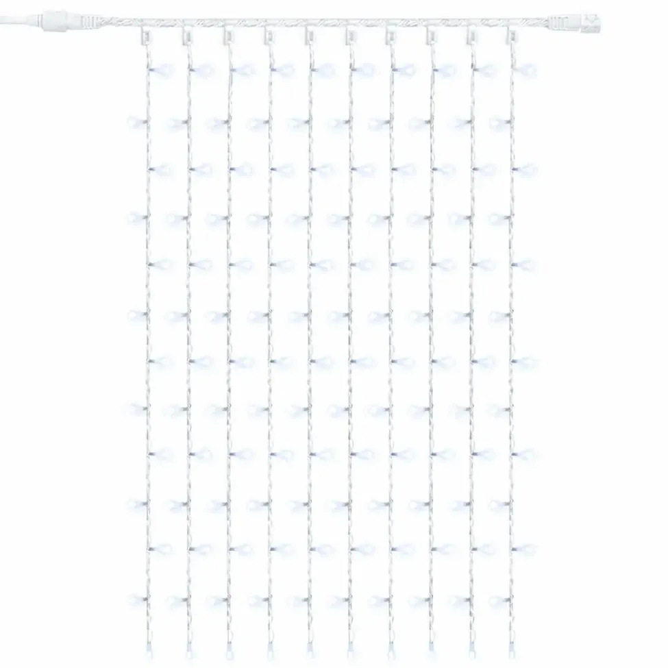 Easy Fix LED světelný závěs venkovní, 100 × 150 cm, ledově bílá s FLASH, 150 diod, bílý kabel, IP67, prodlužovací