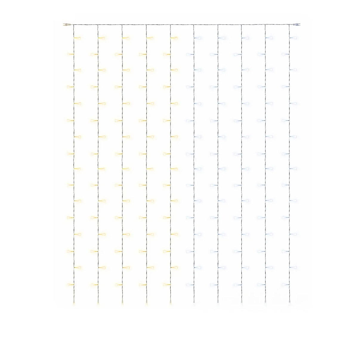 Easy Fix LED světelný závěs venkovní, 100 × 150 cm, bi-color ledově a teple bílá, 150 diod, bílý kabel, IP44, prodlužovací
