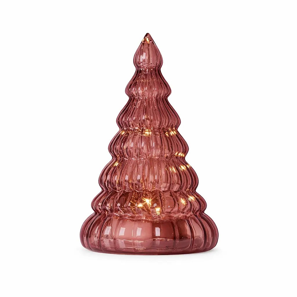 LED svítící stromeček, skleněný, vínový, 16,5 cm 