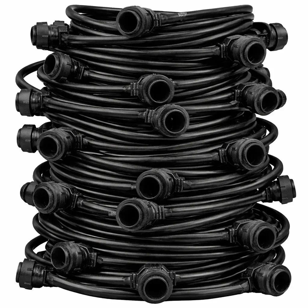 Easy Fix světelná girlanda, venkovní, 50 m, pro 50 žárovek E27, černý kabel, IP67, bez žárovek, cívka