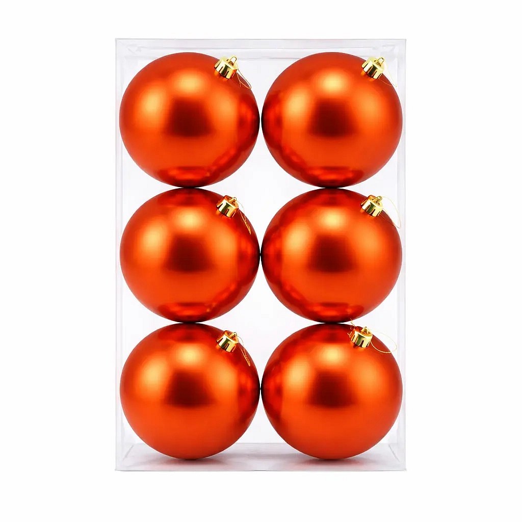 Sada vánočních ozdob měděná lesk 10 cm plastová koule, balení 6 ks