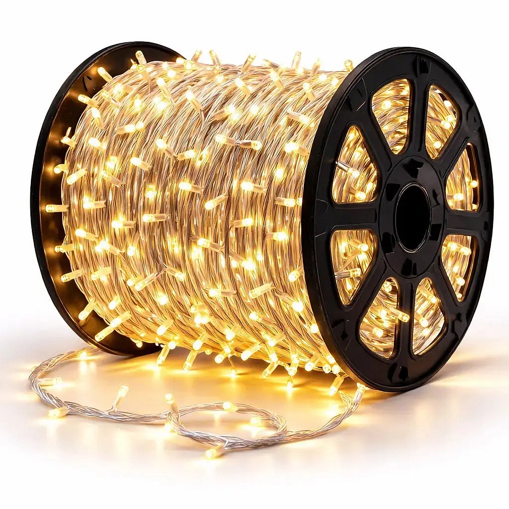 Easy Fix LED světelný řetěz, 100 m, venkovní, teple bílá, 2000 diod, bílý kabel, IP67, cívka