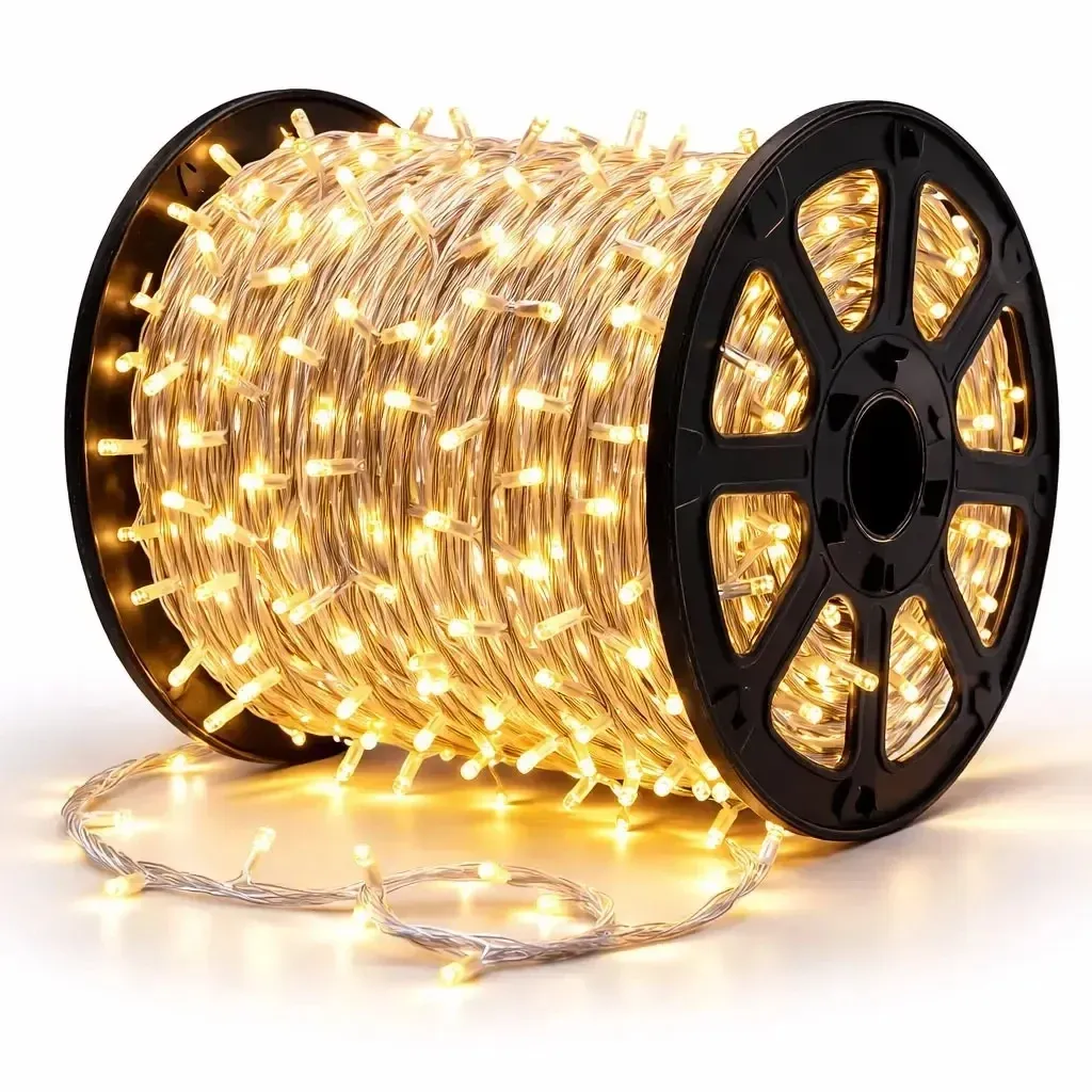 Easy Fix LED světelný řetěz, 100 m, venkovní, teple bílá, 2000 diod, bílý kabel, IP67, cívka