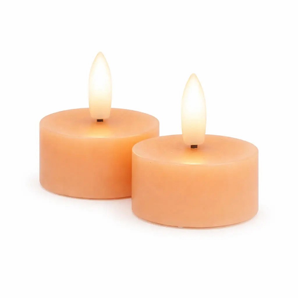 Sada LED čajové svíčky na baterie Sille Tealight, Ø 4,5 × 2,2 cm, broskvové, z pravého vosku, balení 2 ks