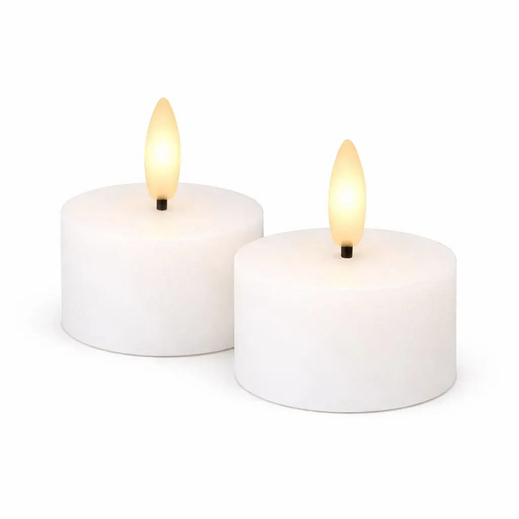 Sada LED čajové svíčky na baterie Sille Tealight, Ø 6 × 3,4 cm, bílé, z pravého vosku, balení 2 ks