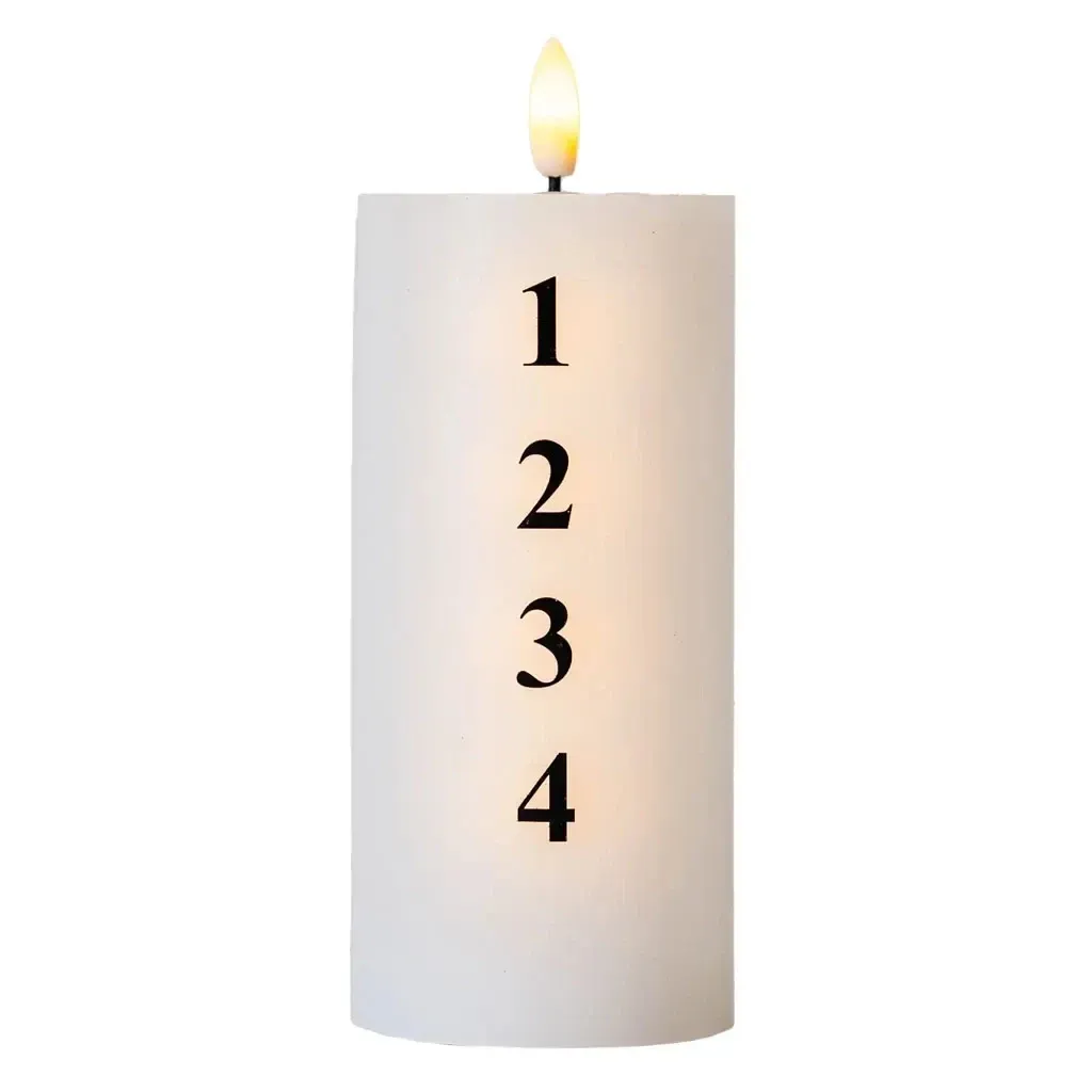LED svíčka na baterie vosková Sille adventní s čísly, Ø 7 × 15 cm, bílá/černá