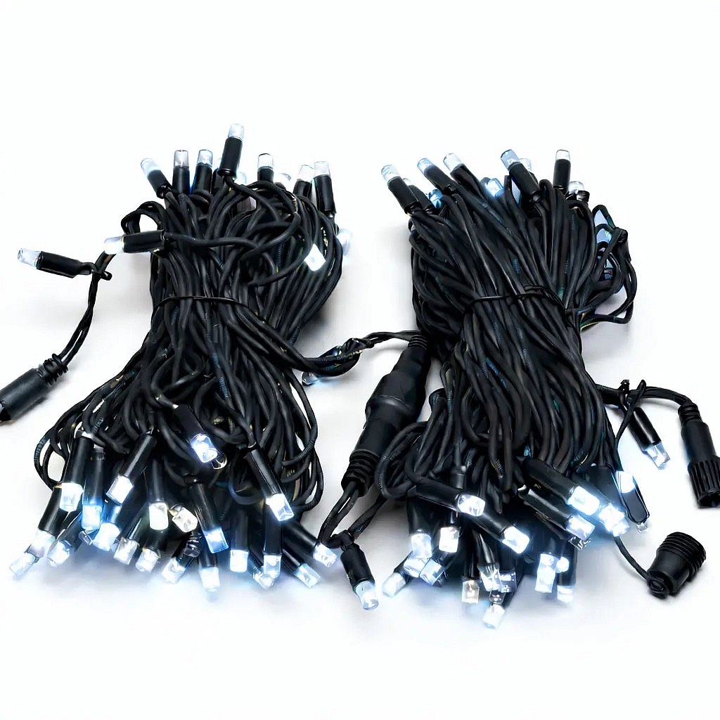 Easy Fix LED světelný řetěz 20 m venkovní ledově bílá s FLASH, 120 diod, černý kabel IP67, 2× 10 m, prodlužovací