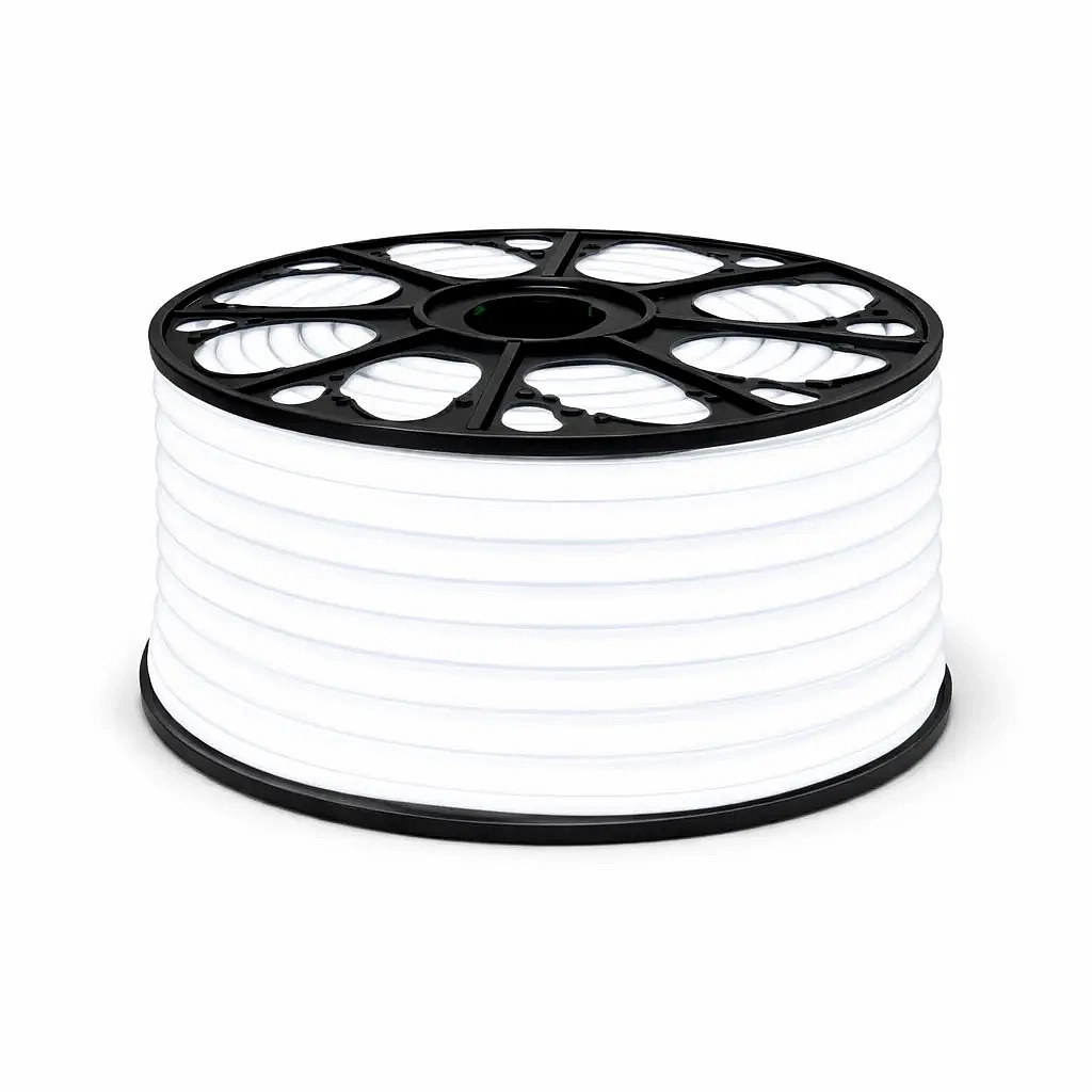 Easy Fix LED Neon hadice venkovní, 50 m, D-TYP jednostranný, ledově bílá, 3000 diod, bílý kabel, IP67, cívka 