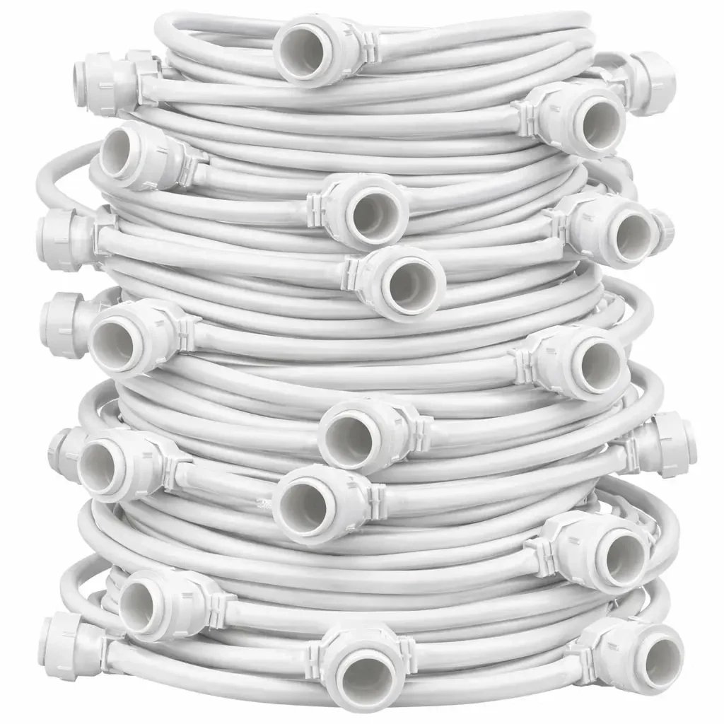 Easy Fix světelná girlanda, venkovní, 50 m, pro 50 žárovek E27, bílý kabel, IP67, bez žárovek, cívka