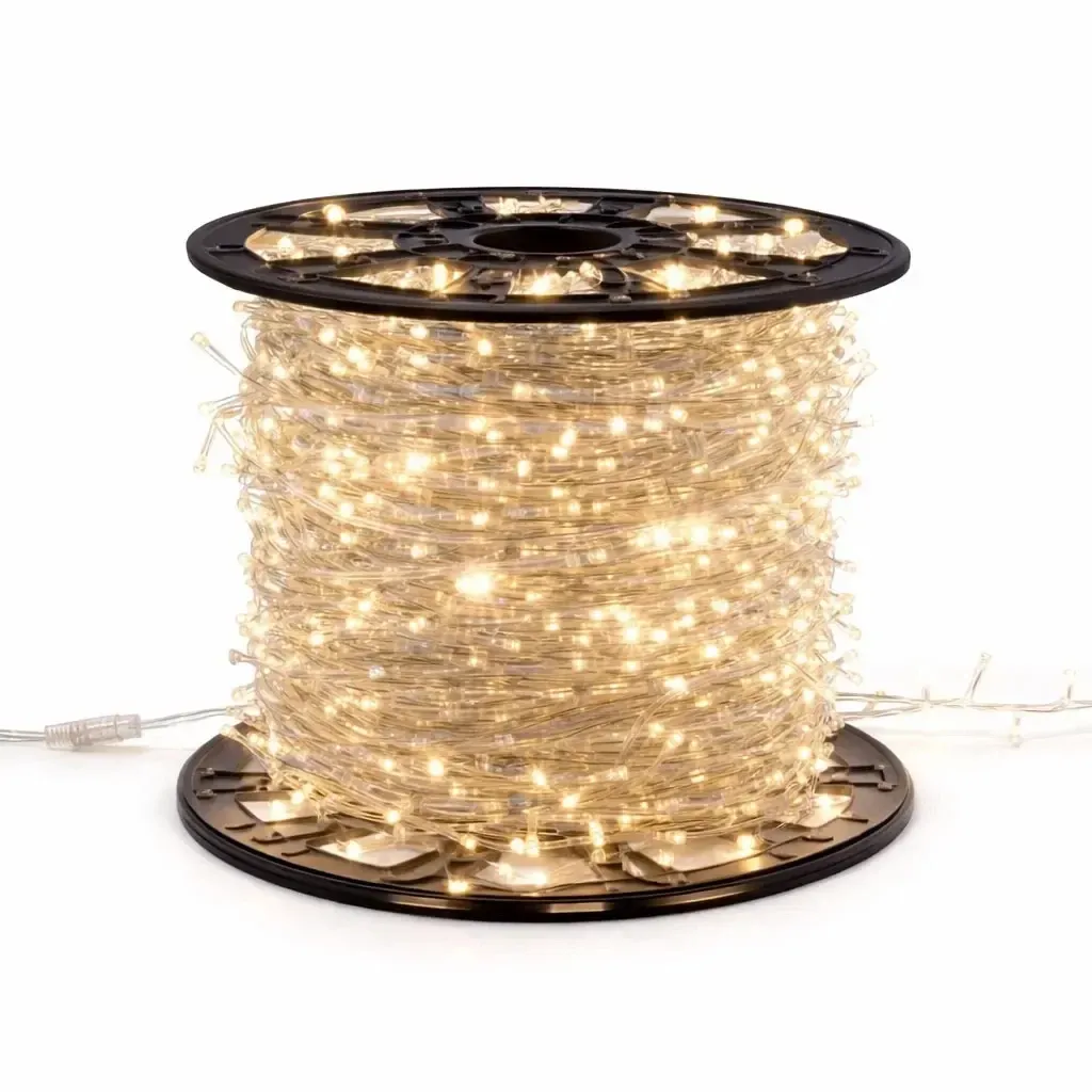Easy Fix LED světelný řetěz, 100 m, teple bílá s Flash, 2000 diod, čirý kabel, IP20, interiér, cívka