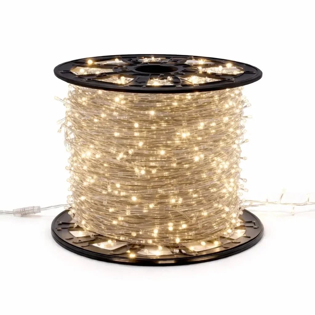 Easy Fix LED světelný řetěz, 100 m, teple bílá s Flash, 1000 diod, čirý kabel, IP20, interiér, cívka