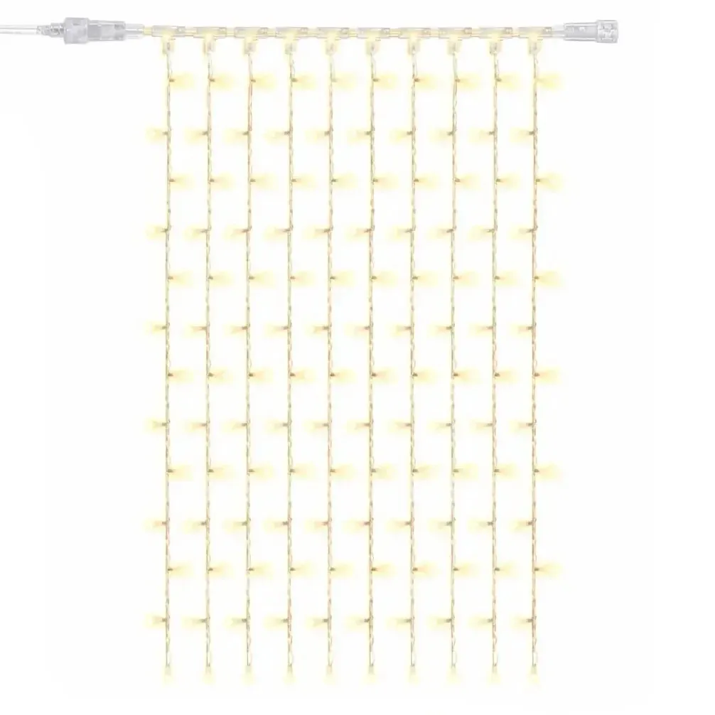 Easy Fix LED světelný závěs interiér, 100 × 150 cm, teple bílá, 150 diod, 10 pramenů, čirý kabel, IP20, prodlužovací