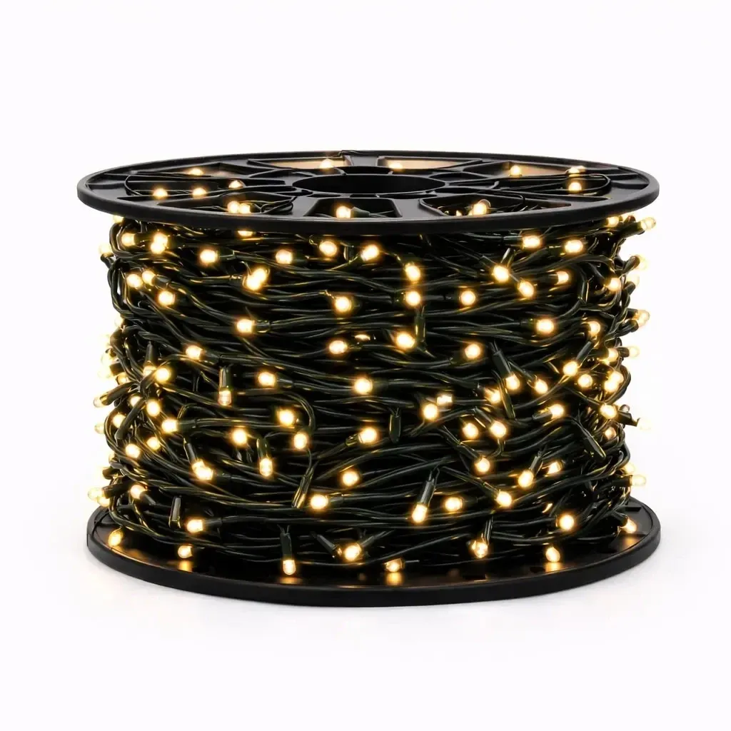 Easy Fix interiérový LED světelný řetěz 100 m, teple bílý, 1000 diod, zelený kabel IP20, cívka