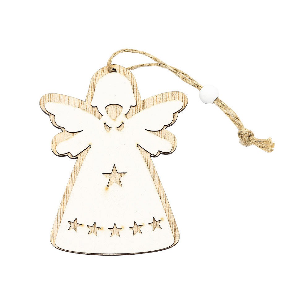 Vánoční dřevěná ozdoba na stromeček anděl 10 × 7,5 cm, závěsná