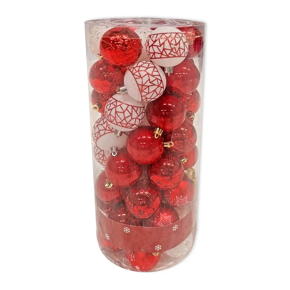 _Staženo Plastové ozdoby, prům. 6 cm, 50 ks, červená a bílá