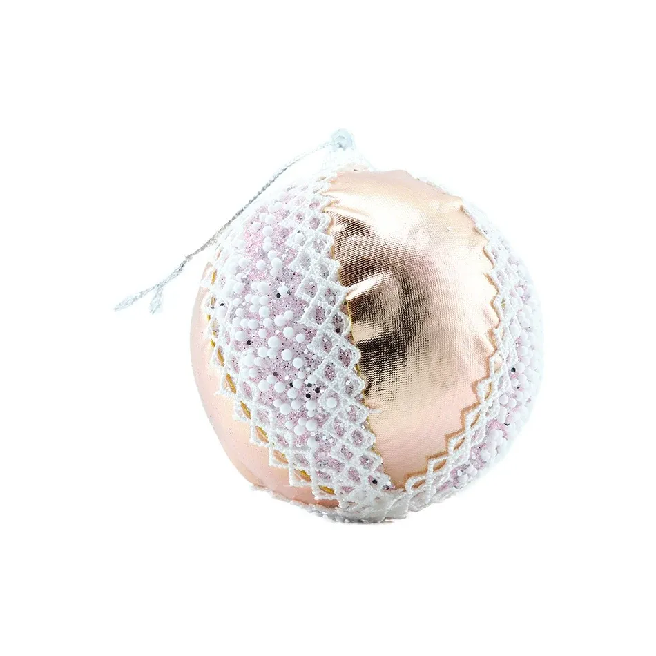 Vánoční ozdoba na stromeček růžová 8 cm, s krajkovým vzorem, var. 2