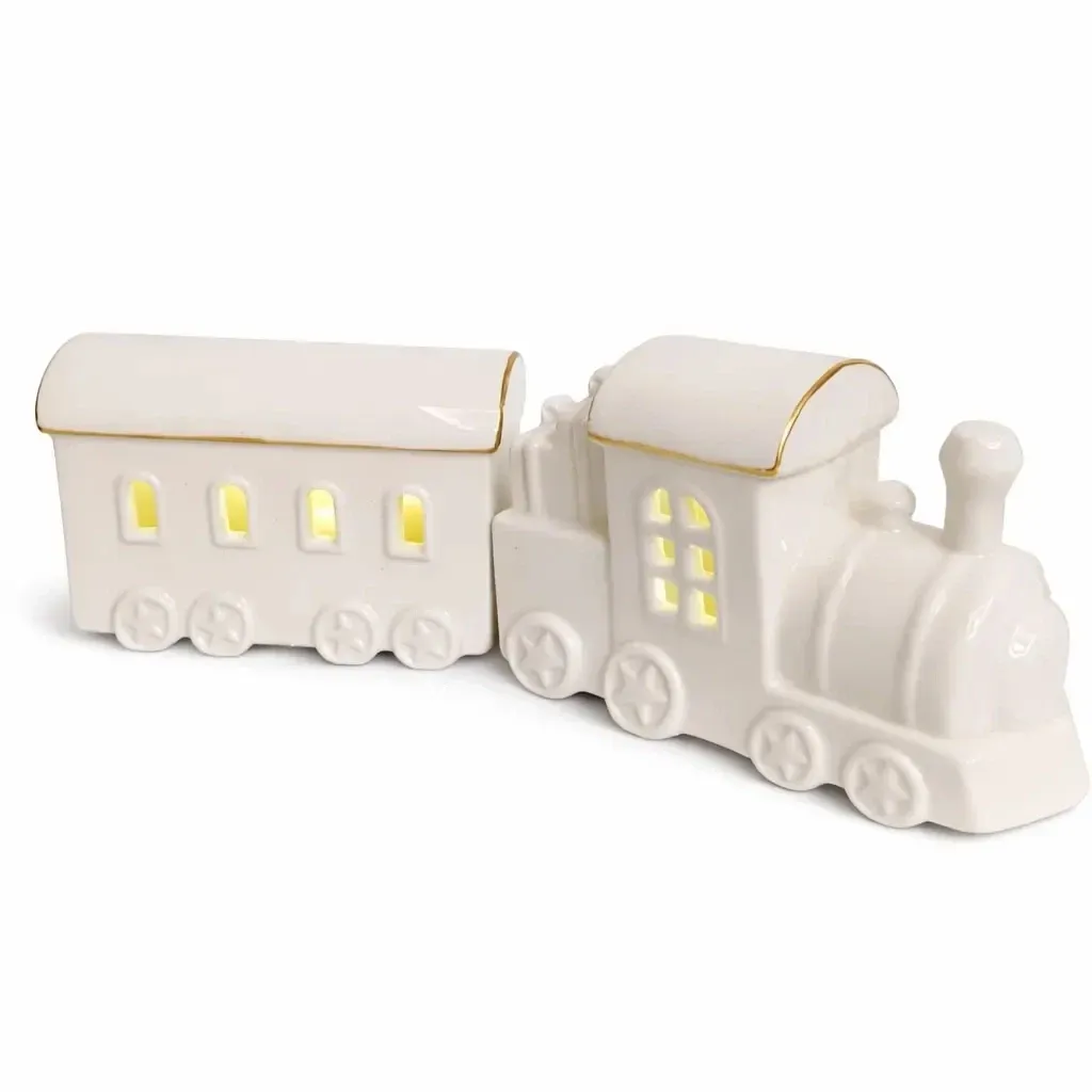LED svítící vláček, keramický, 28,5 × 10,1 × 9,3 cm, teple bílá, 2× LR44