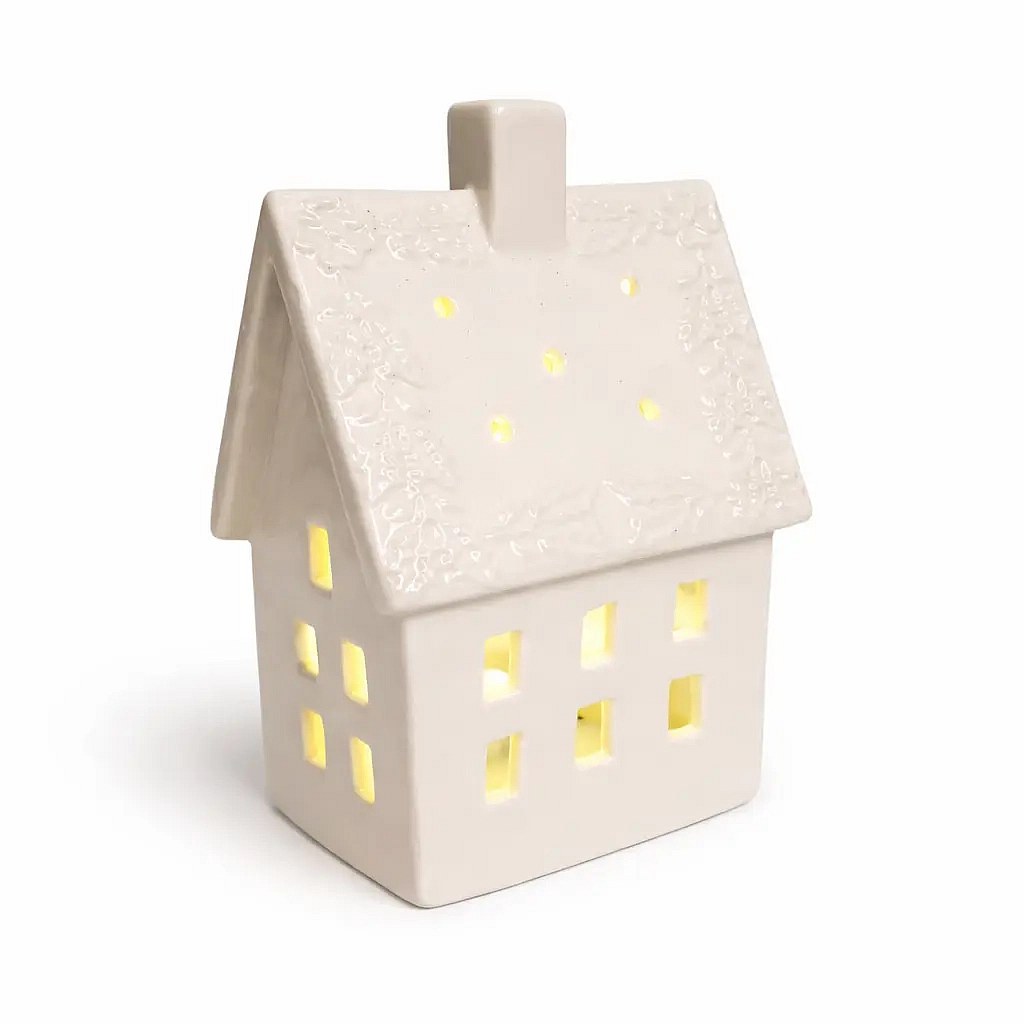 LED dekorace keramický domeček 10,6 × 8,7 × 16,8 cm, teple bílá, 2× LR44