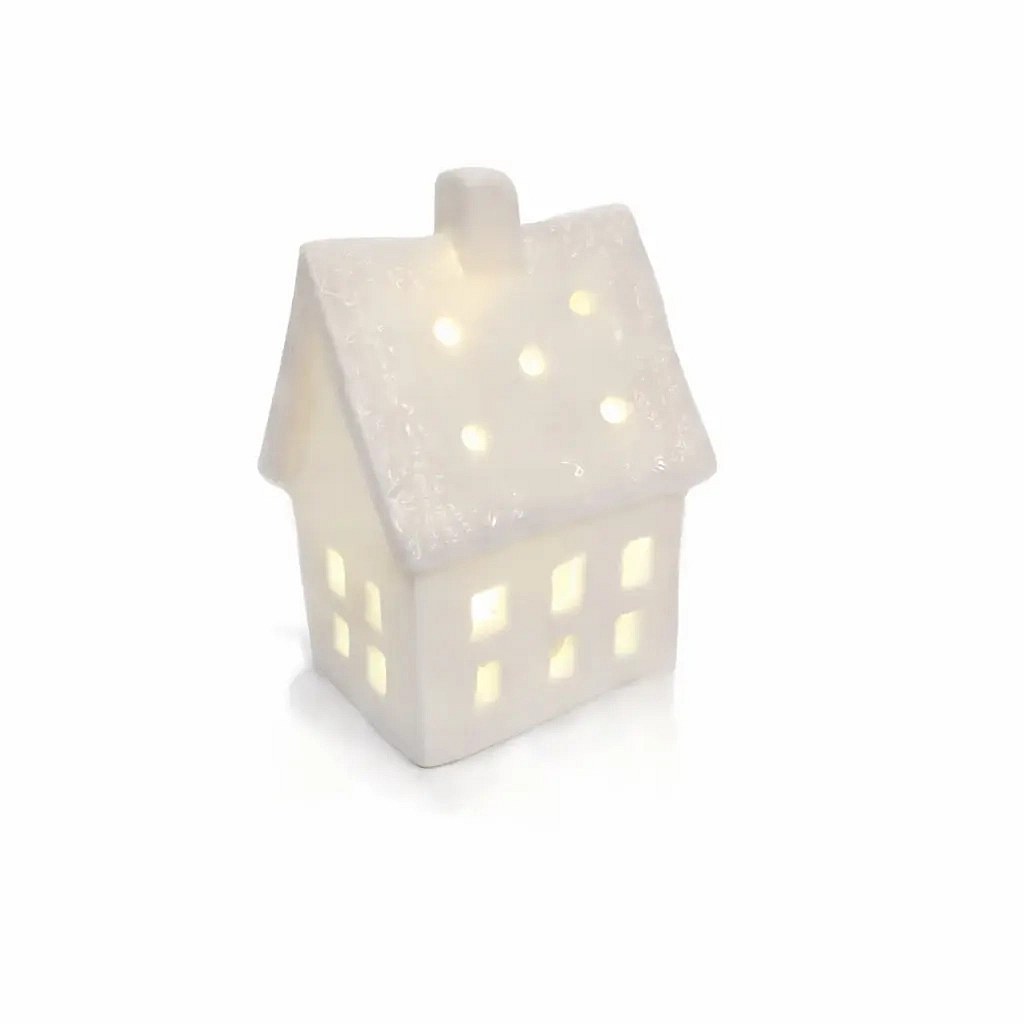 LED dekorace keramický domeček 7 × 6 × 10 cm, teple bílá, 2× LR44