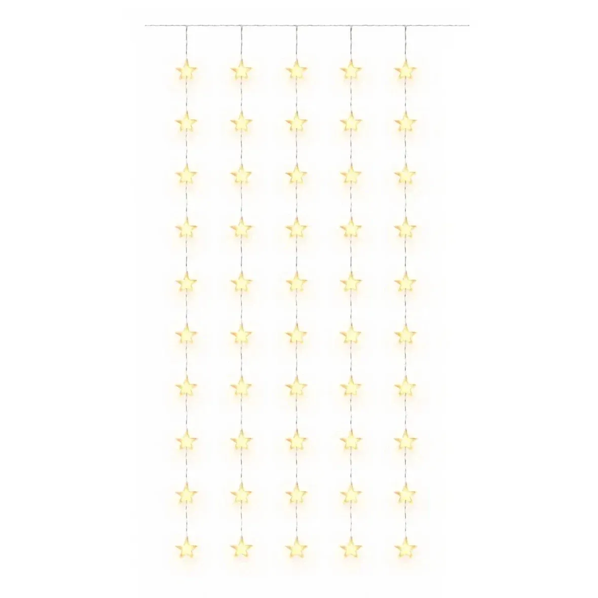 LED vánoční svíticí hvězdy do okna, 100 × 200 cm, teple bílá, 50 diod, čirý kabel, IP20 do interiéru, prodlužovací