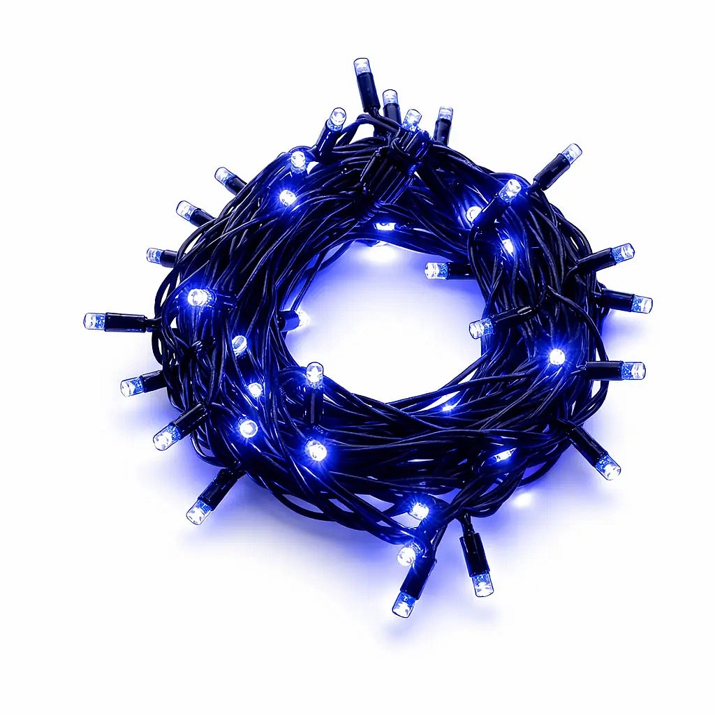 Easy fix LED světelný řetěz venkovní 5 m modrý, 50 diod, černý kabel IP67, prodlužovací