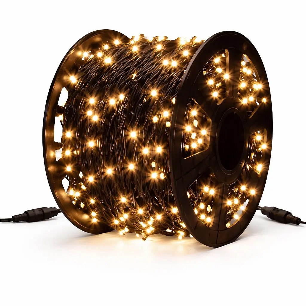 Easy Fix LED světelný řetěz, 100 m, venkovní, teple bílá, 600 diod, černý kabel, IP67, cívka